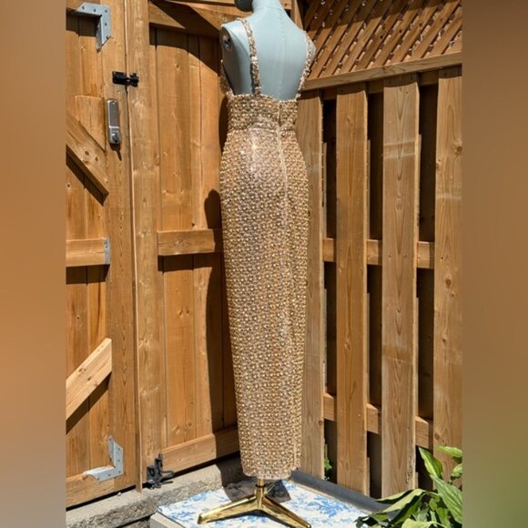 🆕 BRONX & BANCO 🧿 NWOT Allegra Gold Sequin & Beaded Maxi Dress, Sz S US 4 - Picture 7 of 16